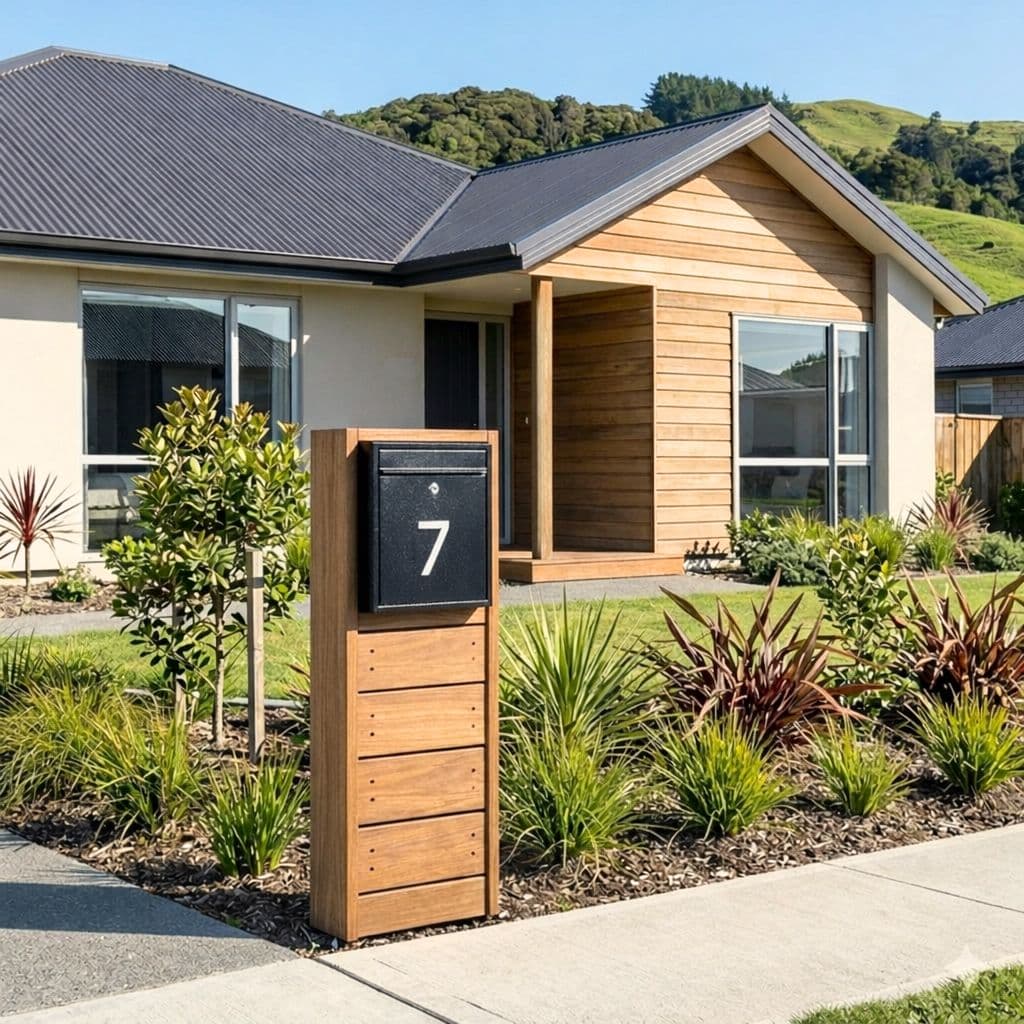 Pillar Wooden letterbox on a porch