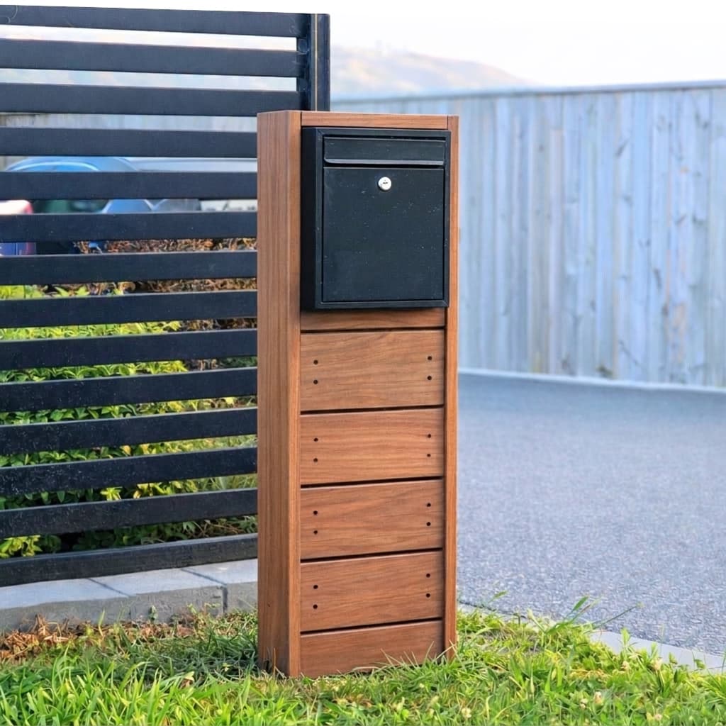 The Slim Kiwi - Natural Kwila - Designer Wooden Letterbox NZ - gallery image 1