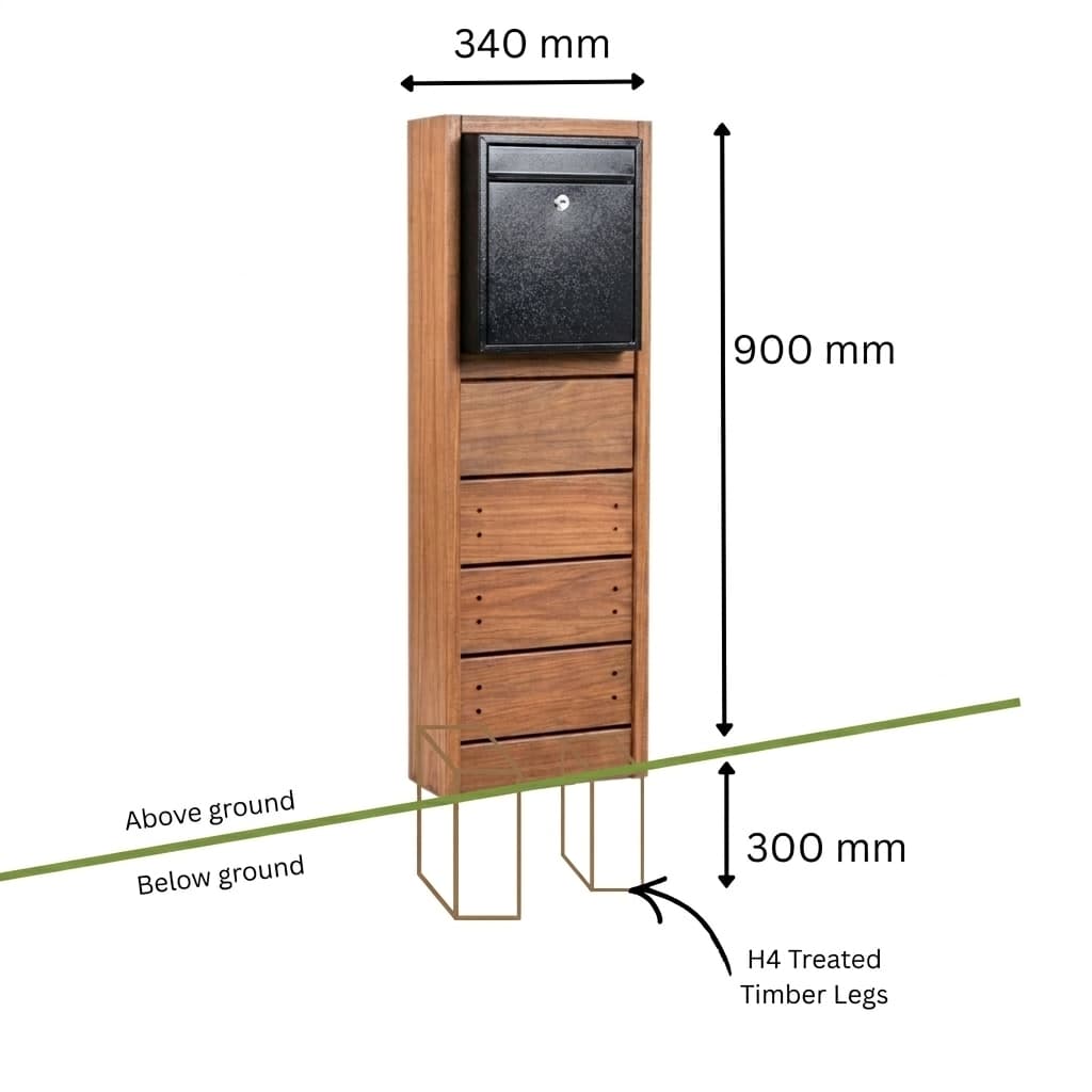 The Slim Kiwi - Natural Kwila - Designer Wooden Letterbox NZ thumbnail 2