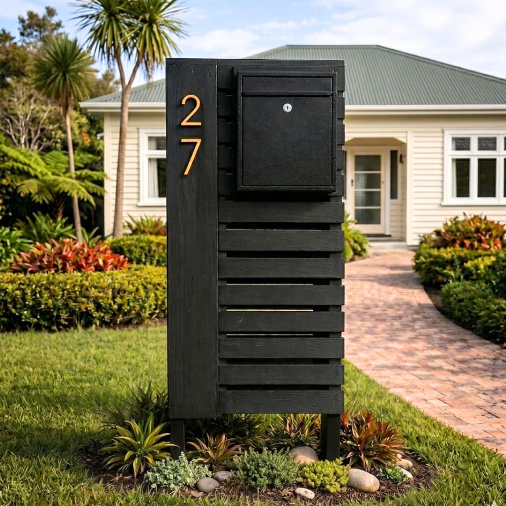 The Blackwood - Premium Black Pine Architectural Pillar Letterbox NZ - Image 1
